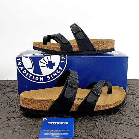 Birkenstock Mayari Birko-Flor Black Leather Sandals - Picture 1 of 6